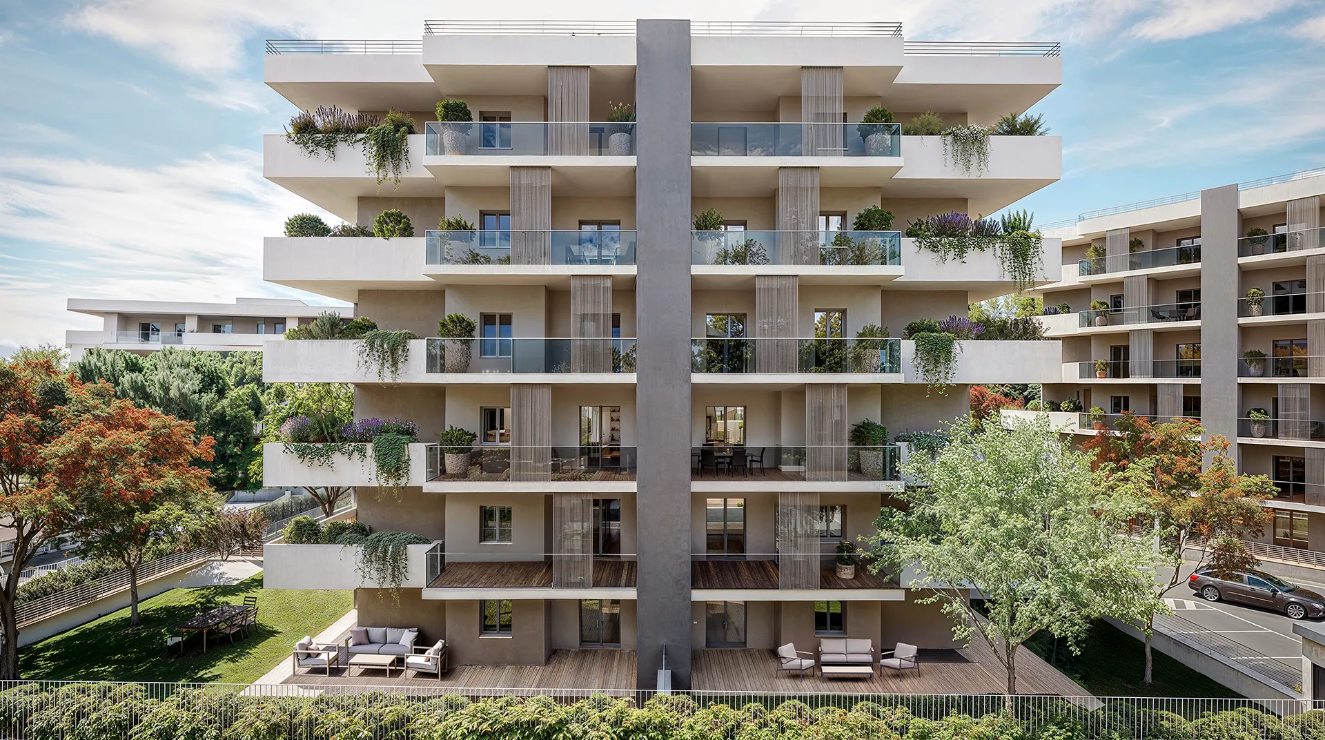 Architettura contemporanea di Terrazze Torresina con appartamenti di nuova costruzione e balconi panoramici.